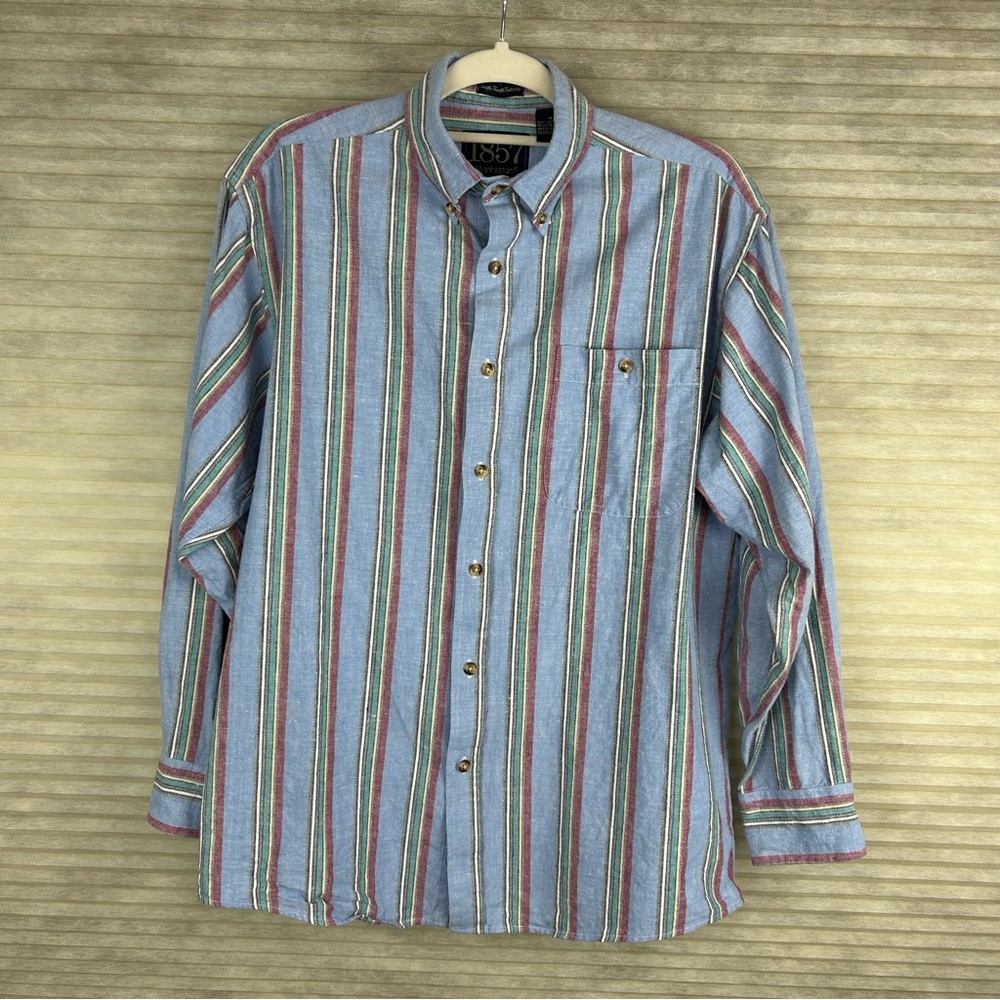 VTG.1857 Manhattan Casual Blue & Red Button- Shirt with Classic Stripes Coastal